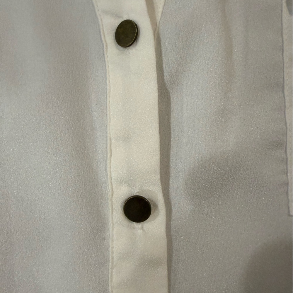 Hawthorn White Sheer Button Front Blouse Small Chiffon Utility Top Pockets - Picture 5 of 8